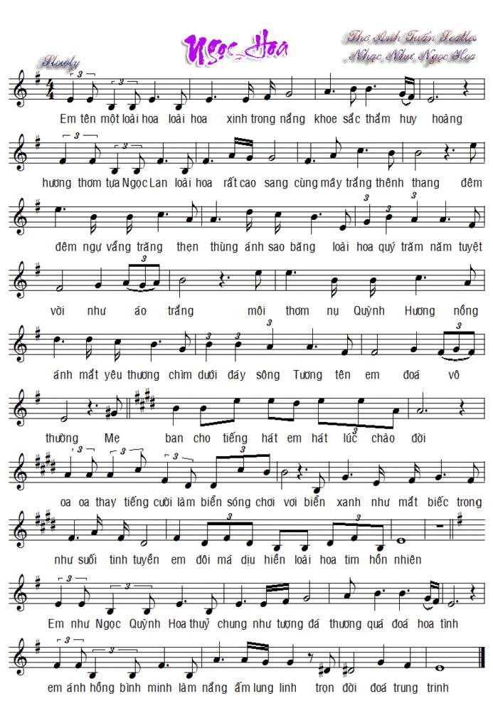 Sheet nhạc Ngọc Hoa